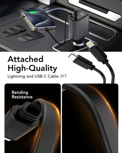 4-in-1 Retractable Car Charger For Android and iPhone